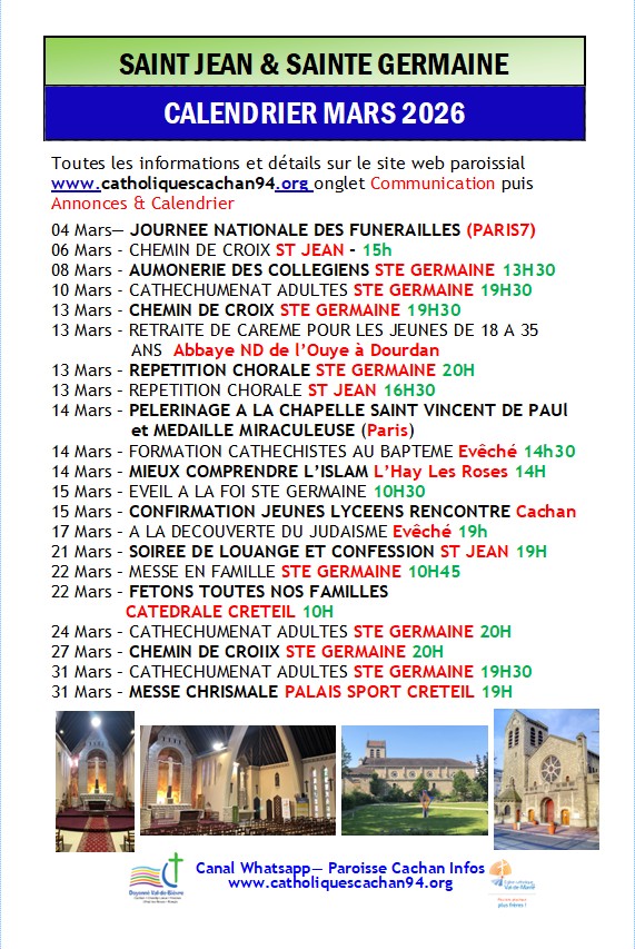 Sur Canal Whatsapp Calendrier Paroissial Mars 2026