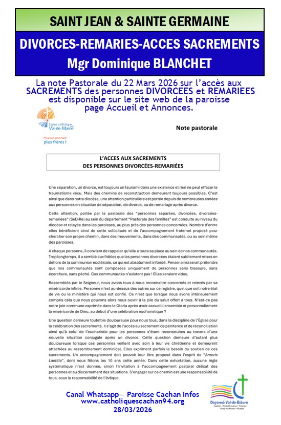 Note Pastorale "Acces Sacrements aux Divorcés Remariés"