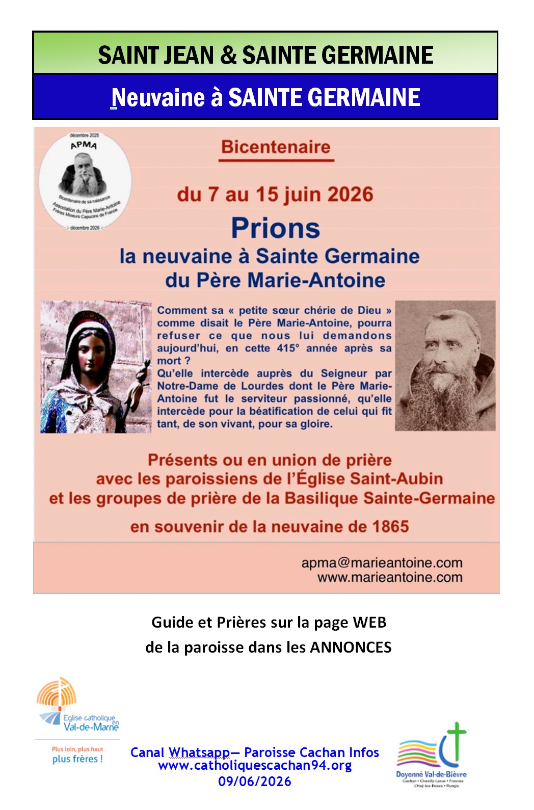 Neuvaine à Sainte Germaine du 7 au 15 Juin 2026